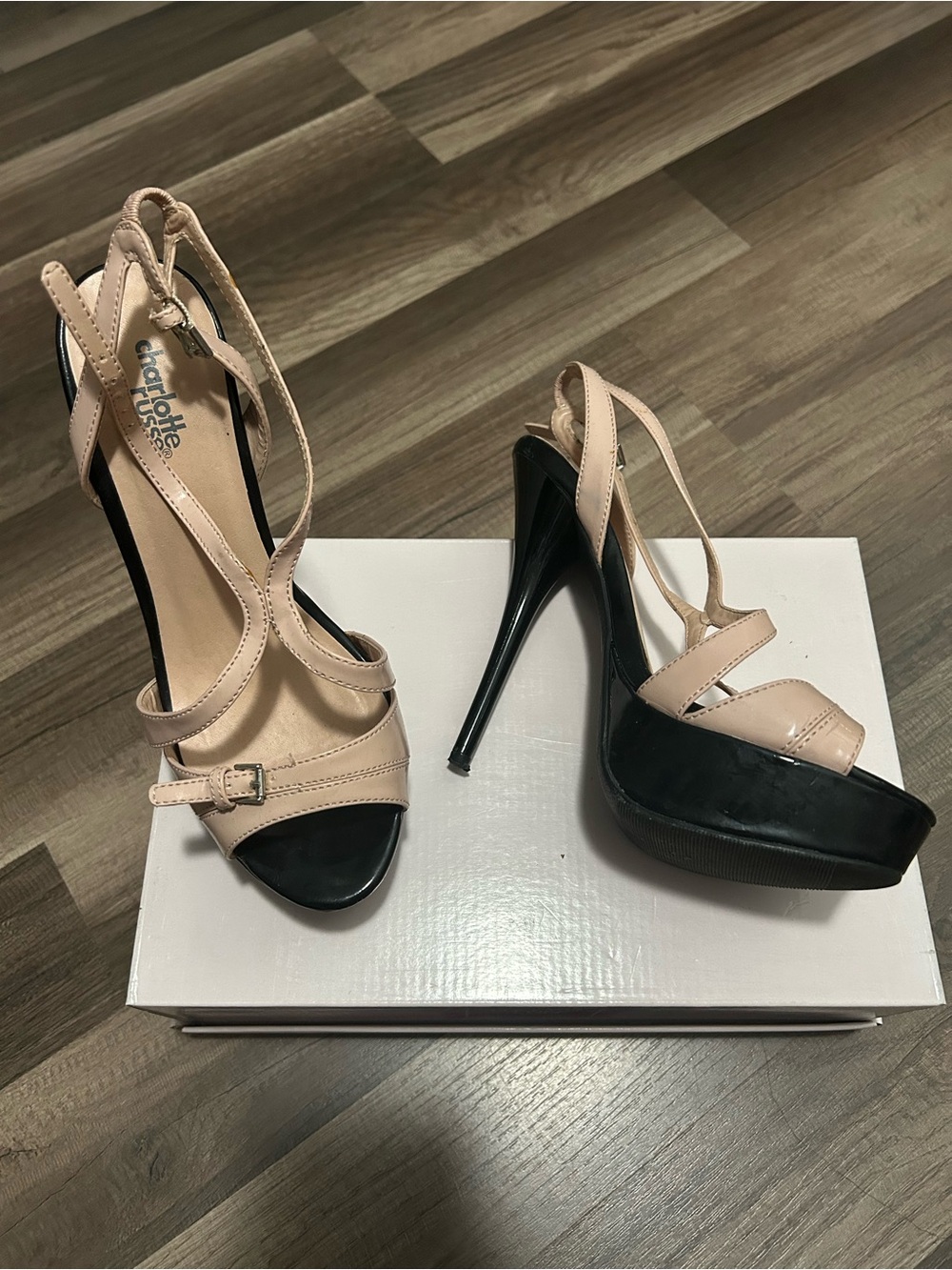 Charlotte Russe Nude and Black Platform Stiletto Heels